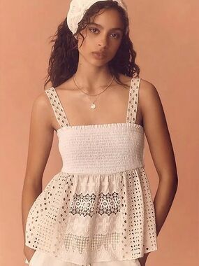 NWT Anthropologie Smocked Babydoll Top Sz L